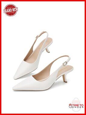 Slingback Kitten Heels Pointed Toe Faux Leather Pumps for Work
